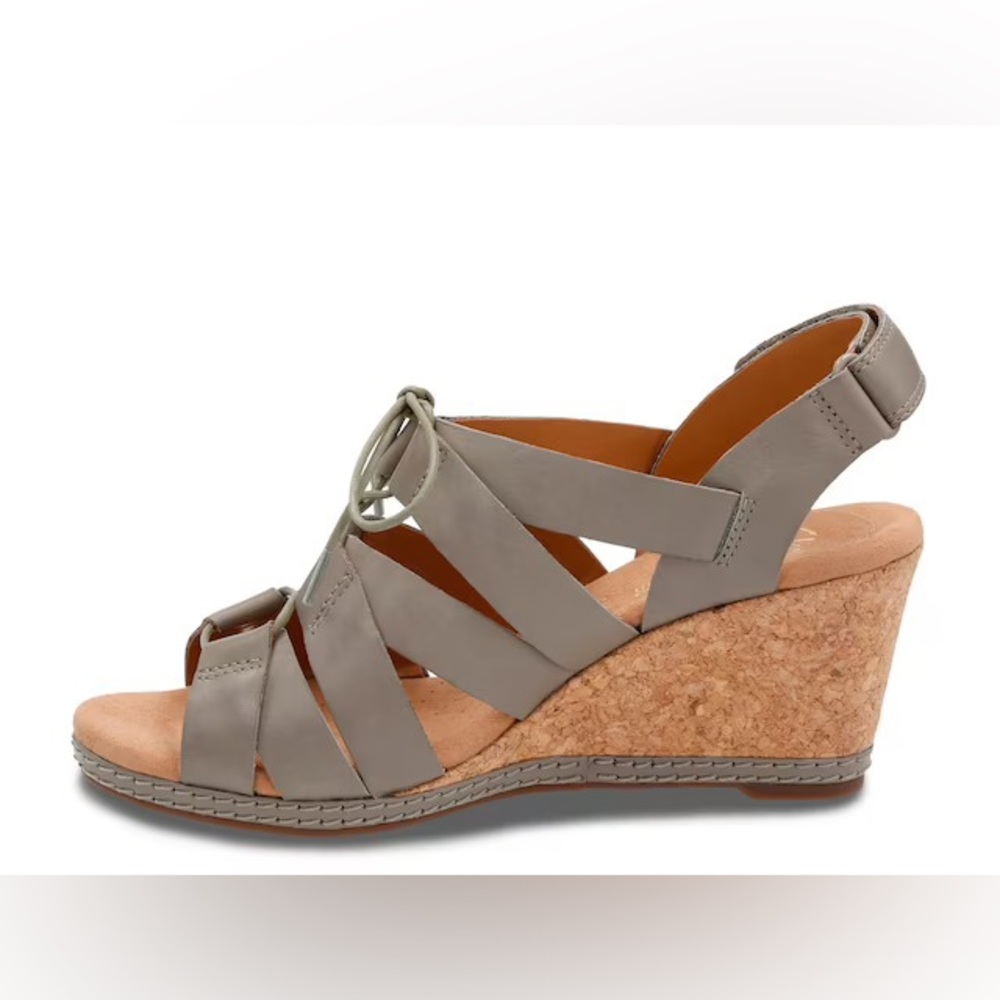 Clarks Collection Helio Mindin Sage Leather Wedge Sandals Size 9 - Picture 2 of 14